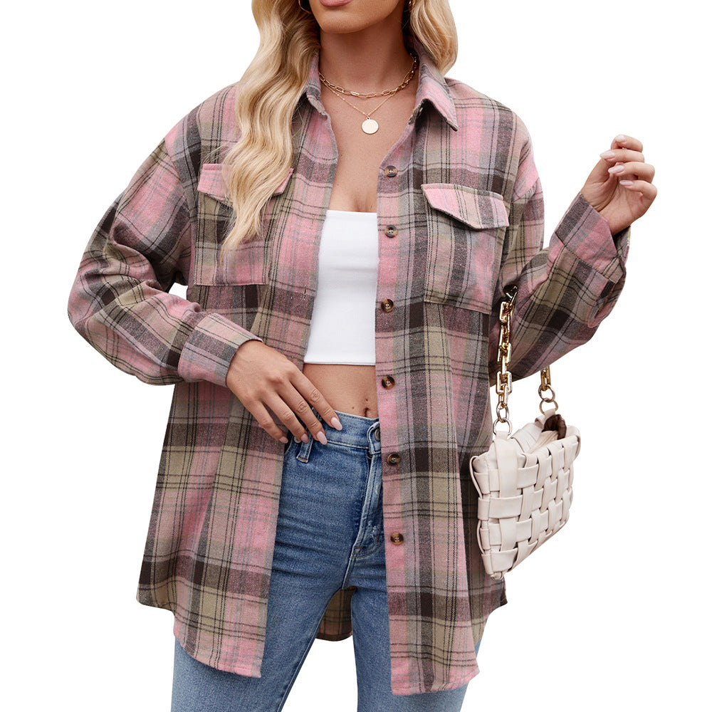 ๐ Women's Loose-Fitting Long Checked Shirt