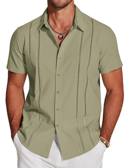 Guayabera-Style Short-Sleeve Button-Up Shirt 🔥