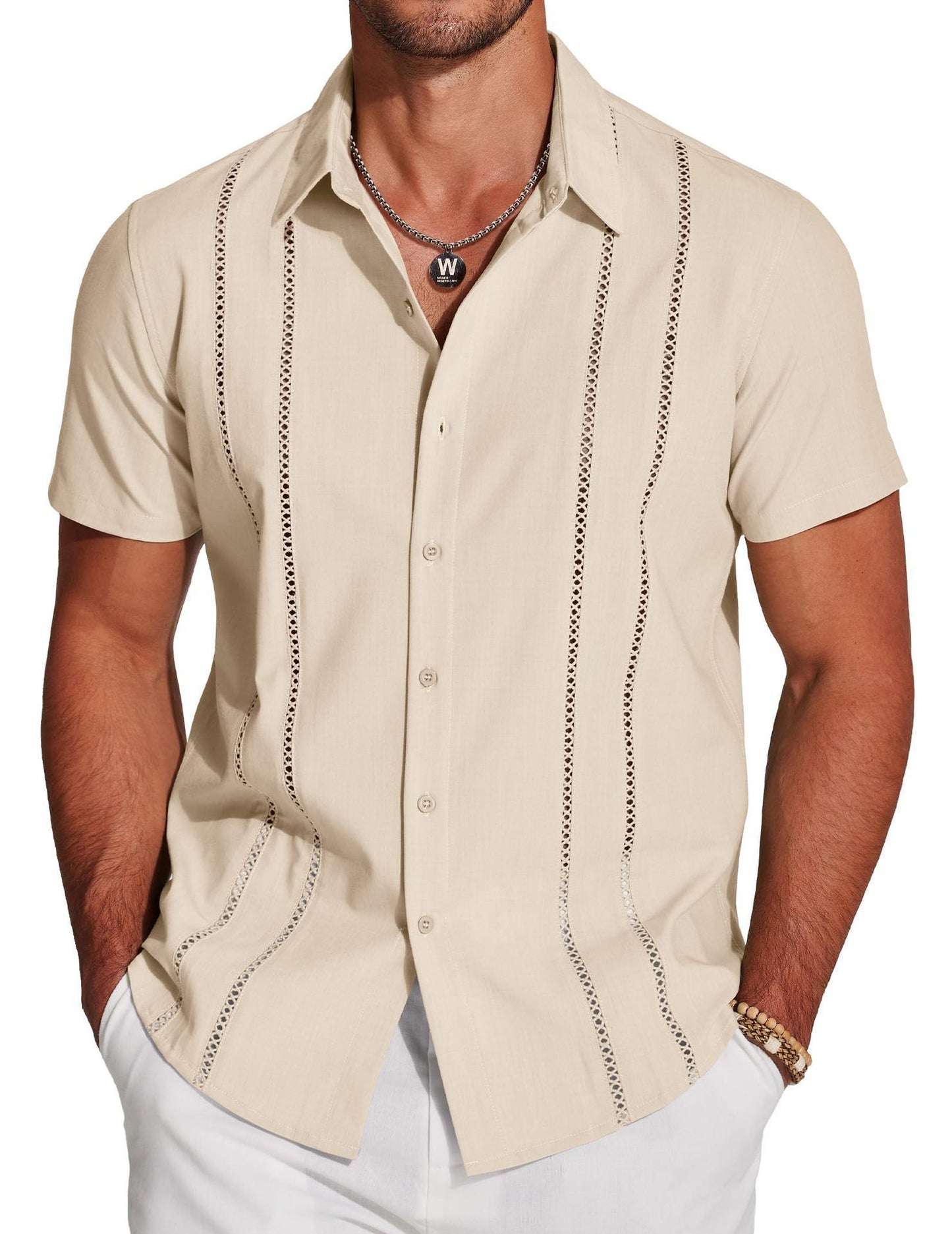 Guayabera-Style Short-Sleeve Button-Up Shirt 🔥
