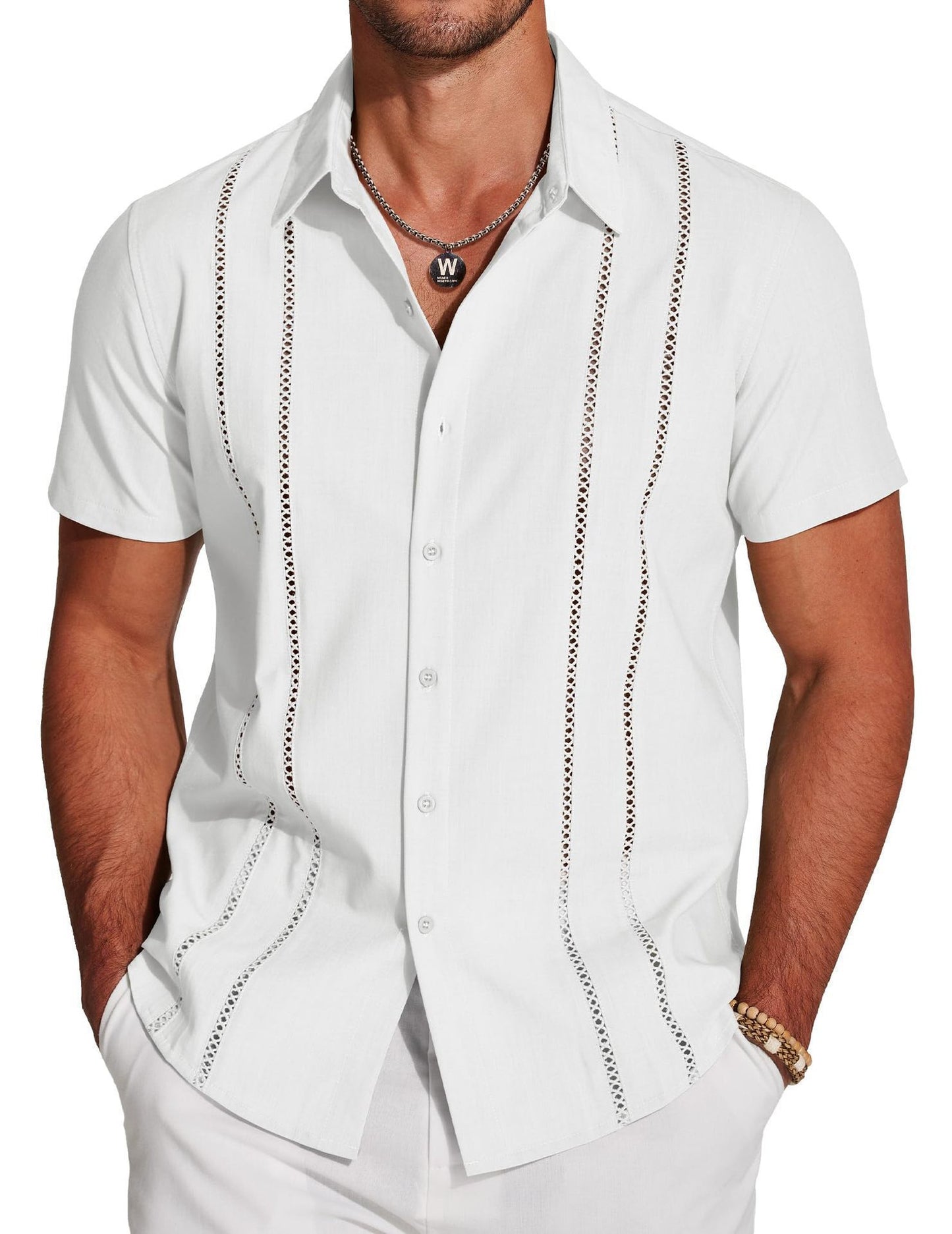 Guayabera-Style Short-Sleeve Button-Up Shirt 🔥