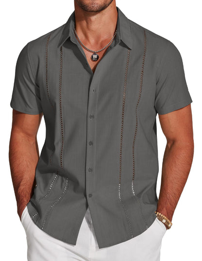 Guayabera-Style Short-Sleeve Button-Up Shirt 🔥