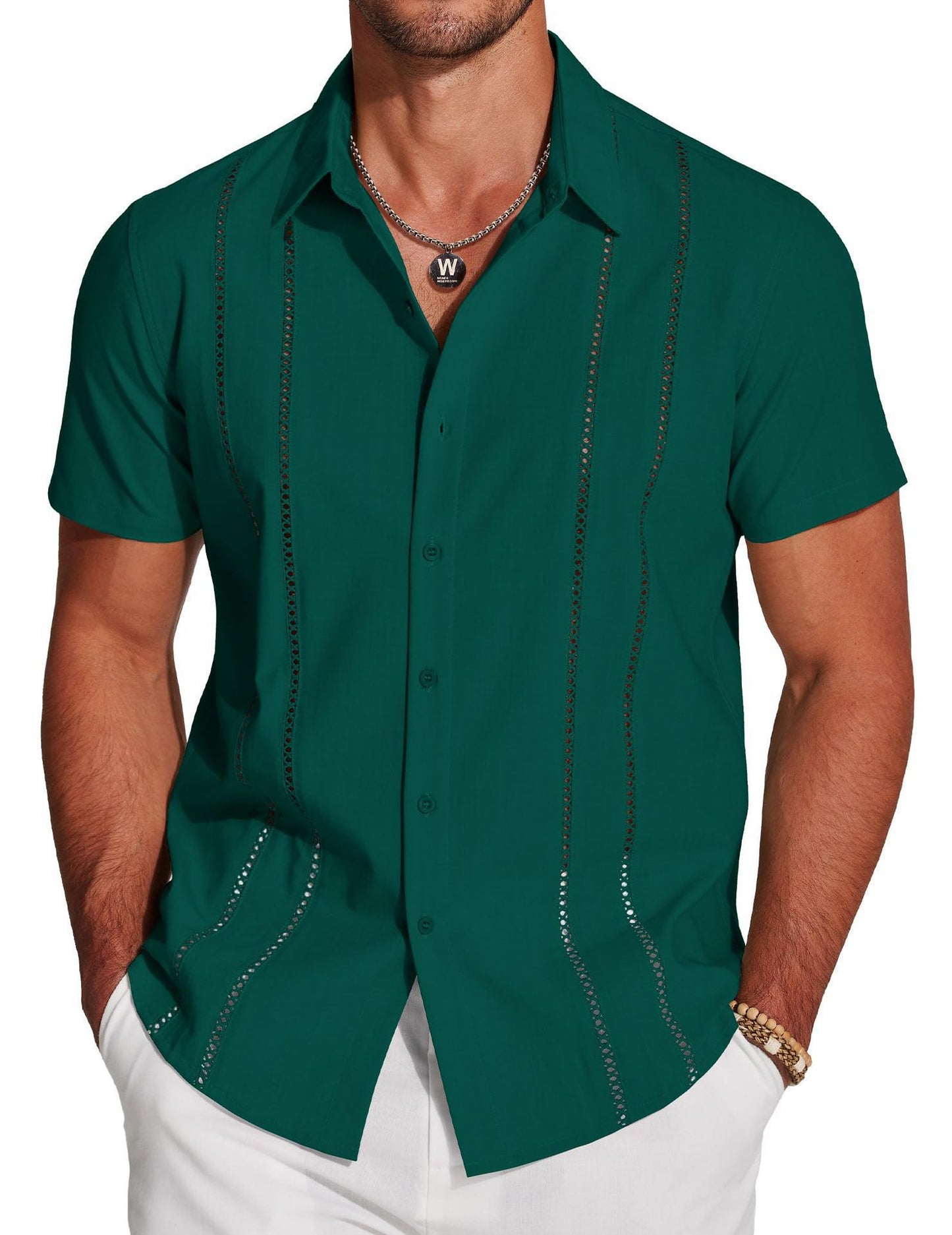 Guayabera-Style Short-Sleeve Button-Up Shirt 🔥