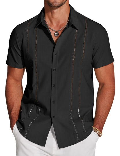 Guayabera-Style Short-Sleeve Button-Up Shirt 🔥