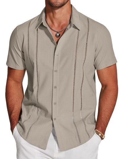 Guayabera-Style Short-Sleeve Button-Up Shirt 🔥