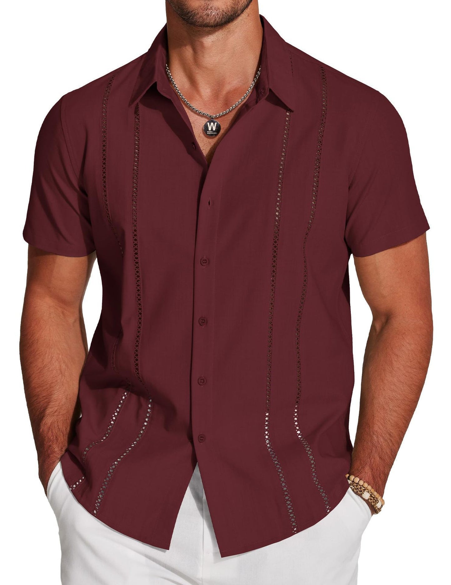 Guayabera-Style Short-Sleeve Button-Up Shirt 🔥