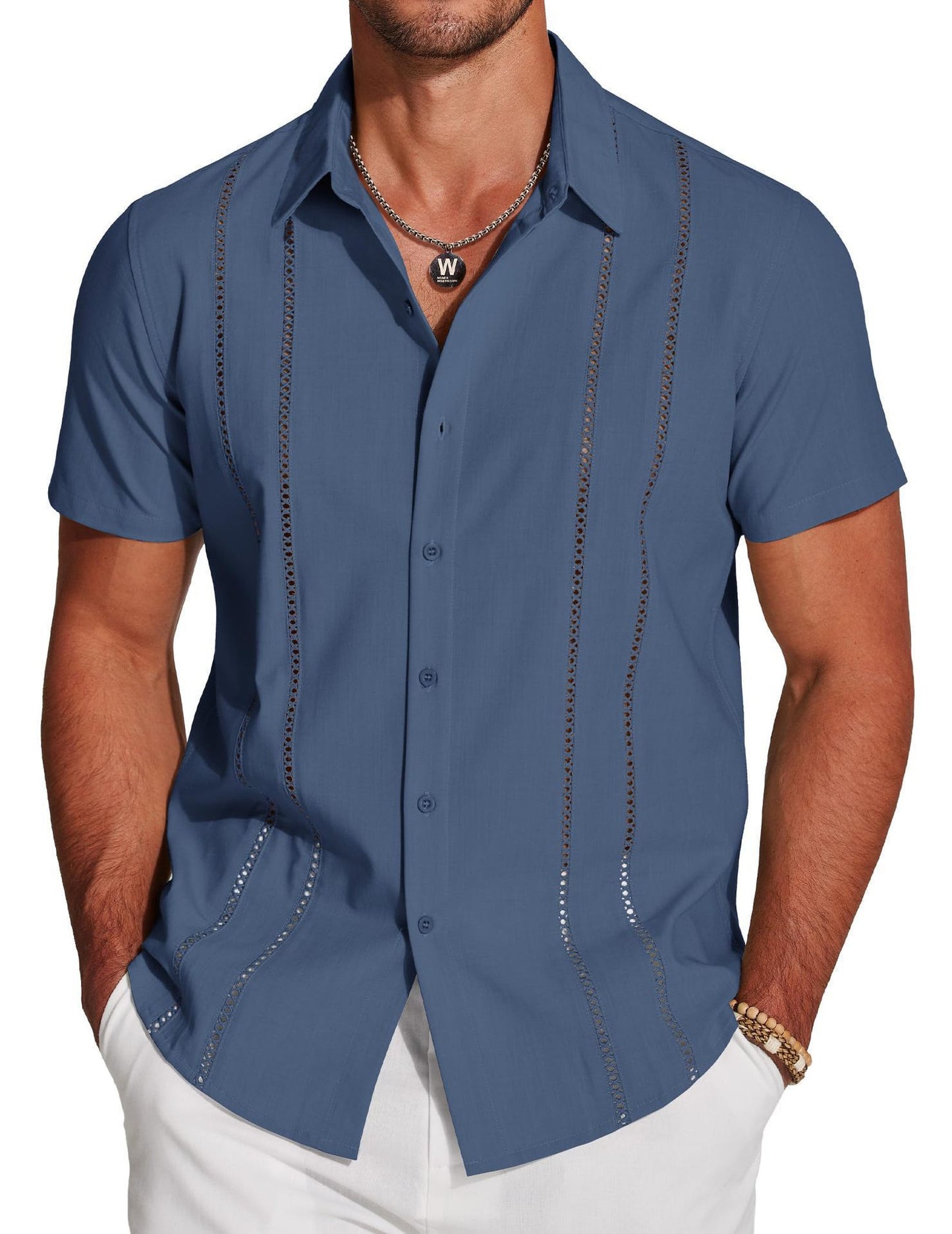Guayabera-Style Short-Sleeve Button-Up Shirt 🔥
