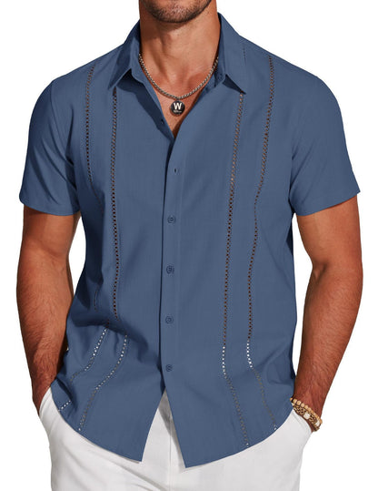 Guayabera-Style Short-Sleeve Button-Up Shirt 🔥