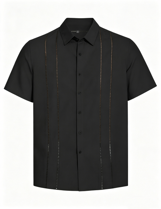 Guayabera-Style Short-Sleeve Button-Up Shirt 🔥