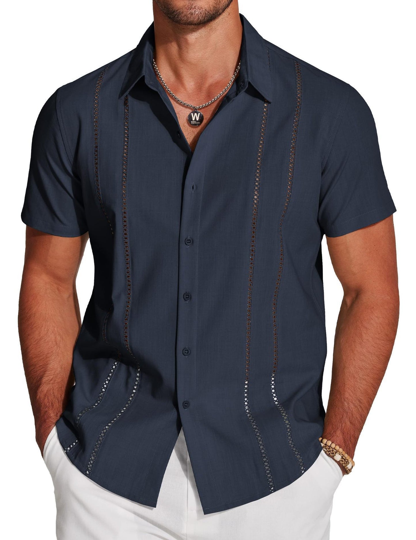 Guayabera-Style Short-Sleeve Button-Up Shirt 🔥