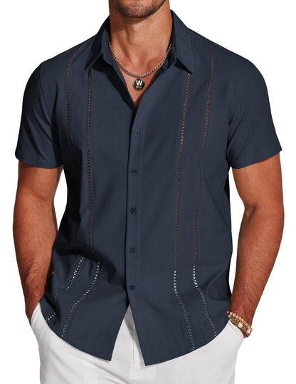 Guayabera-Style Short-Sleeve Button-Up Shirt 🔥