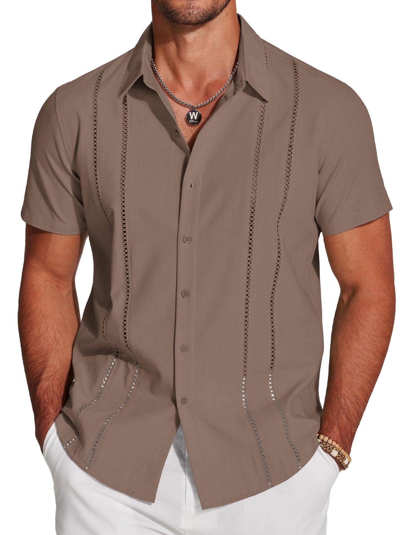 Guayabera-Style Short-Sleeve Button-Up Shirt 🔥