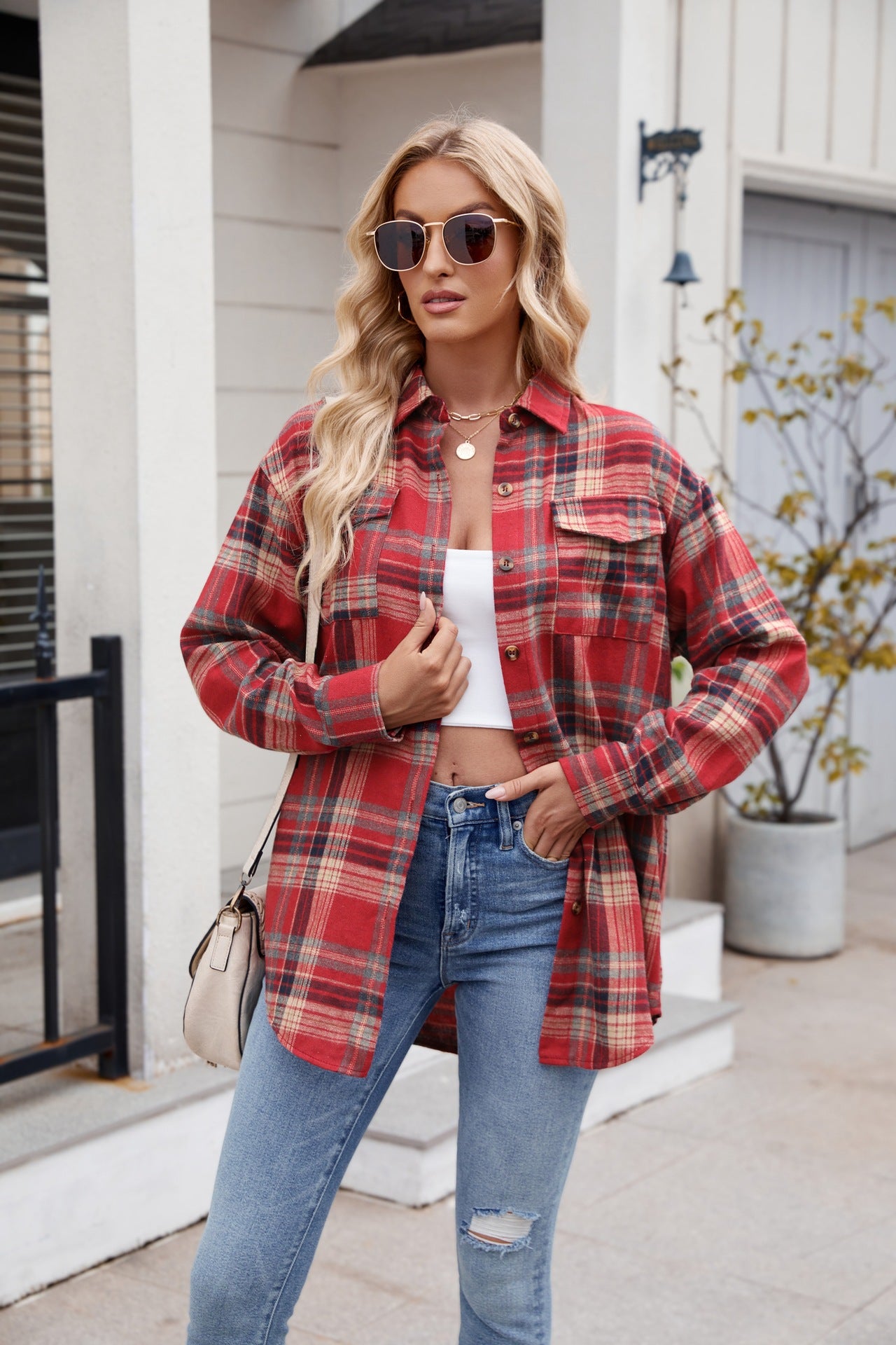 🌈 Women's Loose-Fitting Long Checked Shirt