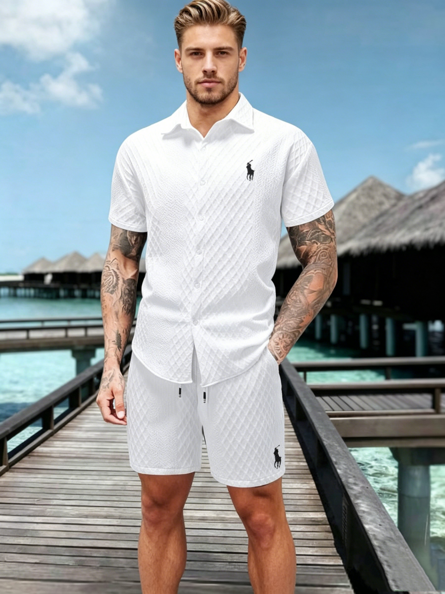 Men’s Textured Short-Sleeve Shirt & Shorts Set