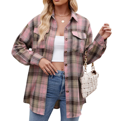 🌈 Women's Loose-Fitting Long Checked Shirt