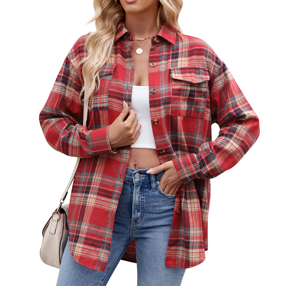 🌈 Women's Loose-Fitting Long Checked Shirt
