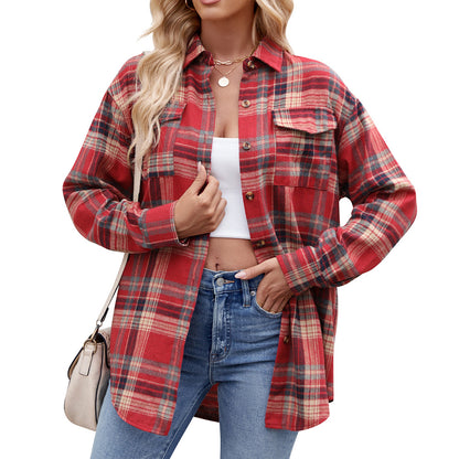🌈 Women's Loose-Fitting Long Checked Shirt