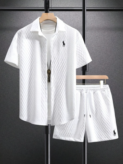 Men’s Textured Short-Sleeve Shirt & Shorts Set