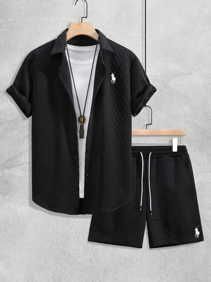 Men’s Textured Short-Sleeve Shirt & Shorts Set