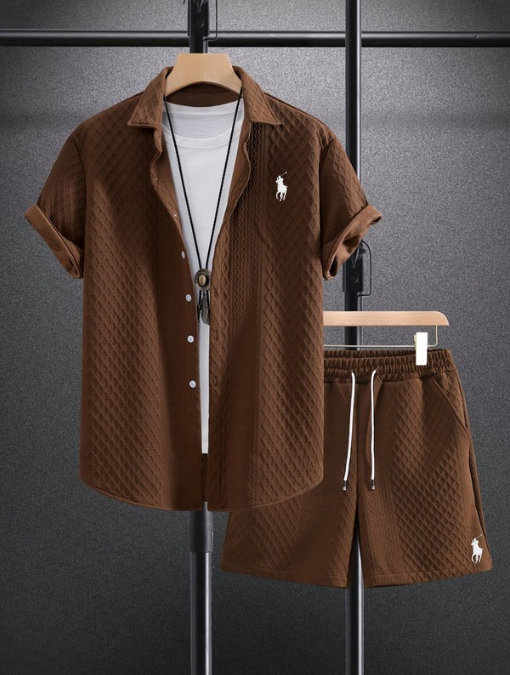 Men’s Textured Short-Sleeve Shirt & Shorts Set
