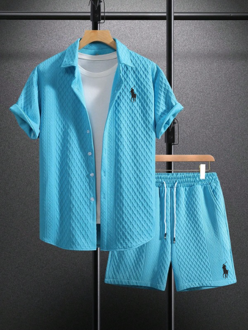 Men’s Textured Short-Sleeve Shirt & Shorts Set