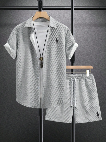 Men’s Textured Short-Sleeve Shirt & Shorts Set