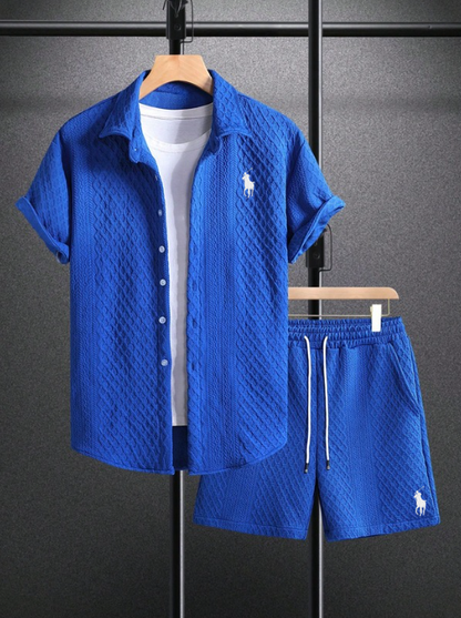 Men’s Textured Short-Sleeve Shirt & Shorts Set