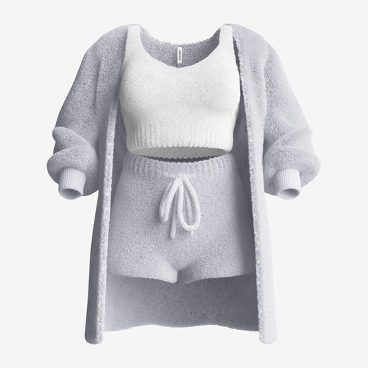 Plush loungewear🔥casual 3-piece set👗long-sleeved pajamas and shorts✨women's tracksuit